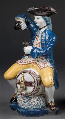 Mann mit Kelch und Flasche auf Fass sitzend, - Aus aristokratischem Besitz und bedeutender Provenienz