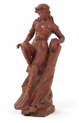 Terracotta figure: semi-clad young woman, - Furniture