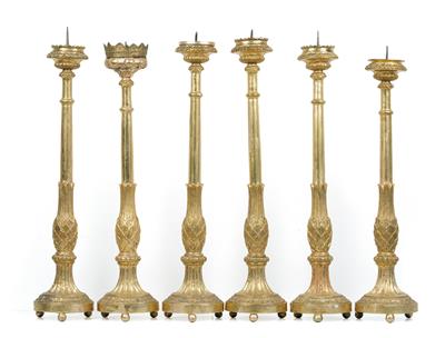 6 große leicht variierende Kerzenleuchter des ausgehenden 18. Jh., - Bauern- und Landhausmöbel