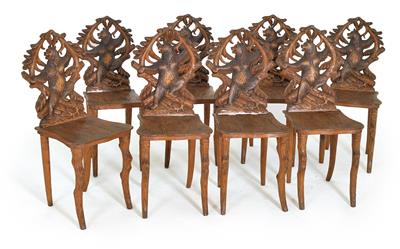 Rare set of 8 wooden chairs, - Mobili rustici