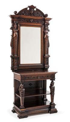 Historicist console sideboard with mirror, - Nábytek, koberce