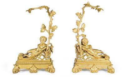 Pair of fireplace chenets, - Furniture