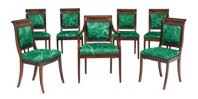 Set of six Neo-Classical chairs and one armchair, - Nábytek, koberce