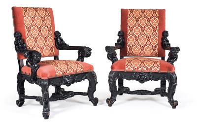 Rare pair of important carved chairs, - Furniture