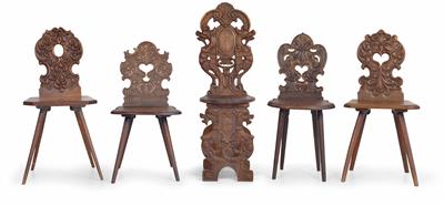 Set of five different chairs, - Mobili rustici