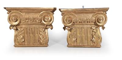 Pair of large capitals from pilasters or columns, - Furniture and the decorative arts