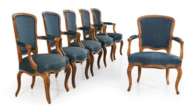Group of six armchairs, - Furniture and the decorative arts
