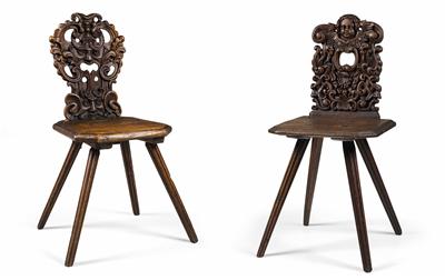 2 Baroque wooden chairs, - Mobili rustici