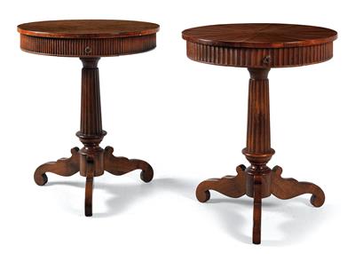 Two slightly different round salon tables, - Furniture and Decorative Art