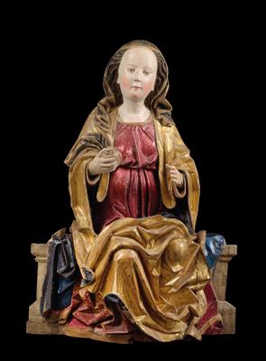 Attributed to Hans Klocker, (active between 1474 and 1500), Madonna enthroned, - Collezione Reinhold Hofstätter