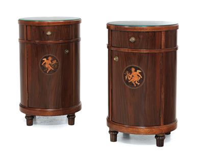 Pair of drum-shaped cabinets, - Furniture and Decorative Art