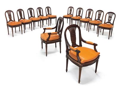 Set of 10 chairs and 2 armchairs, - Furniture and Decorative Art