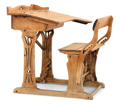 Art Nouveau school seat and desk, - Rustikální nábytek