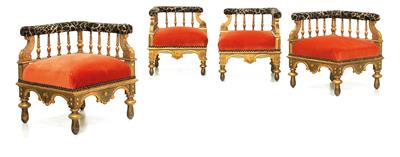 A set of 4 historicist fireside chairs in angular shape, - Majetek aristokratického původu a předměty důležitých proveniencí