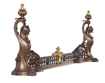 Pair of fireplace chenets with central bar, - Mobili rustici