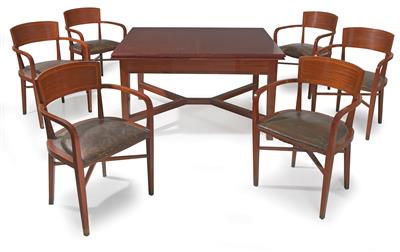 Late Art Nouveau extending table and 6 armchairs, - Nábytek