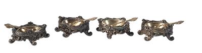 4 silver spice bowls with small spoons from Germany, - Di provenienza aristocratica