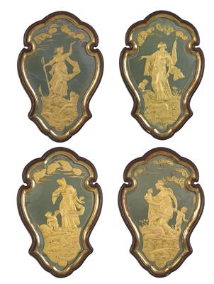 A set of 4 reverse glass paintings in Baroque style, - Di provenienza aristocratica