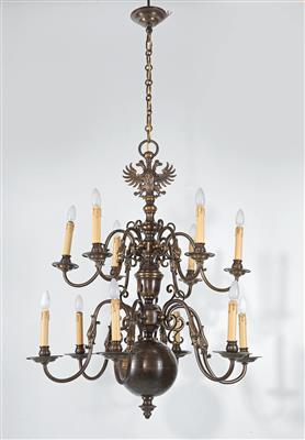 A large metal chandelier, - Furniture and Decorative Art