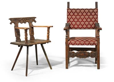 2 Slightly Different Provincial Armchairs, - Mobili rustici