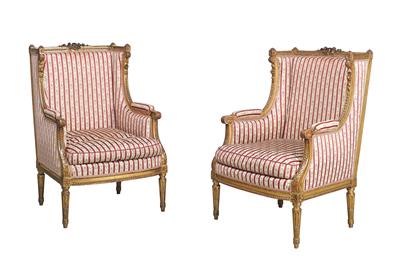 Pair of Louis XVI gilded armchairs, French