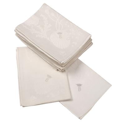 12 Damask Linen Napkins with Boat, - Property from Aristocratic Estates and Important Provenance