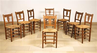 Eight Slightly Different Rustic Chairs, - Mobili