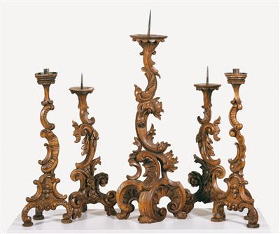 A Set of Five Candlesticks, - Furniture