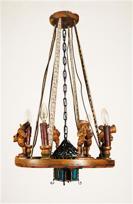 An Original Provincial Wooden Chandelier, - Mobili