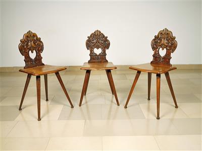 A Set of 3 Slightly Different Plank Chairs, - Mobili