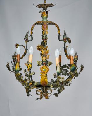 A Floral Sheet Iron Chandelier, - Mobili