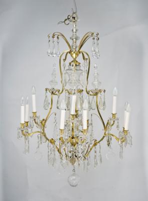 A Large Glass Chandelier in Crown Shape, - Nábytek