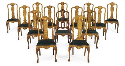 A Large Set of 14 Slightly Different Dutch Armchairs in Baroque Style, - Furniture