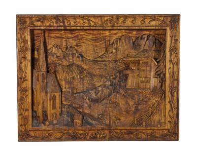 A Large Wooden Relief, - Furniture