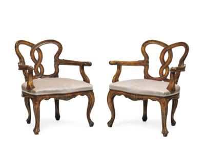 A Pair of Low Armchairs in Venetian Baroque Style, - Furniture