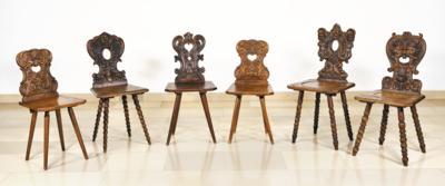 6 Slightly Different Plank Chairs, - Mobili rustici