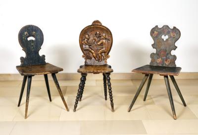 A Mixed Lot with 3 Slightly Different Rustic Plank Chairs, - Mobili rustici