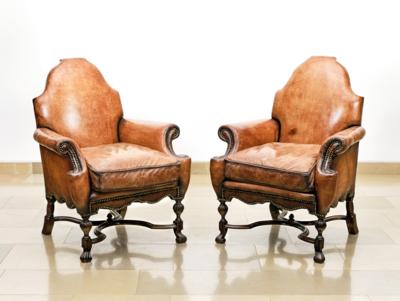 A Pair of English Georgian-Style Leather Armchairs, - Mobili rustici