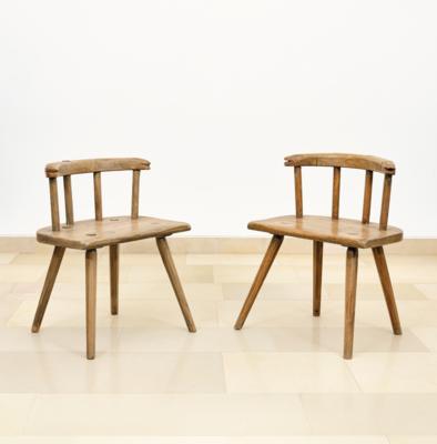 A Pair of Rustic Plank Chairs, - Lidový nábytek