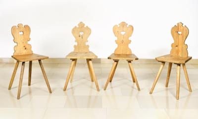 Four Slightly Different Rustic Plank Chairs, - Lidový nábytek