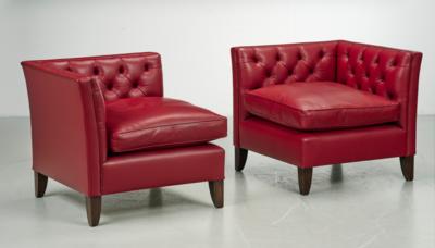 2 Leder-Eckfauteuils bzw. zusammen als 2-tlg. Ledersofa, - Furniture & Interior