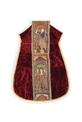 The front of a silk velvet chasuble with embroidery, - Oriental Carpets, Textiles and Tapestries