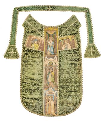 Rückseite einer Kasel aus Seidensamt mit gesticktem Kaselkreuz sowie der dazugehörigen Stola, - Orientteppiche, Textilien und Tapisserien