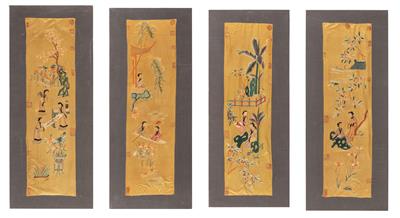 4 Chinese Silk Embroideries - Orientální koberce, textilie a tapiserie