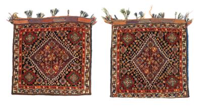Pair of Qashqai Bags, Iran, each c. 60 x 60 cm, - Tappeti orientali, tessuti, arazzi