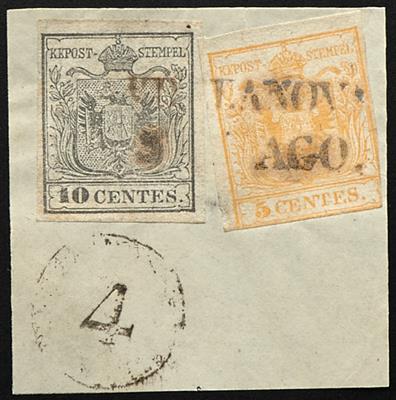 (Briefstück) - Lombardei-Venetien Nr. 1 grünlichzitronengelb + Nr. 2 H Ia silbergrau, - Briefmarken