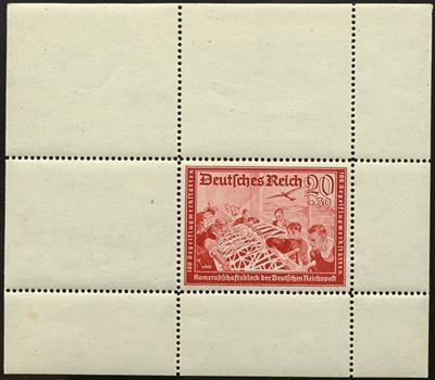** - D.Reich Nr. 777 (20 + 30Pfg. Postkameradschaft 1941) als Probedruck im Blockformat in Zinnoberrot, - Briefmarken
