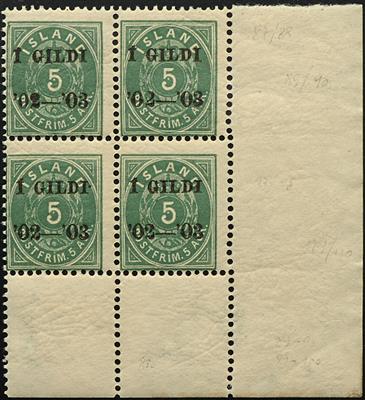 ** - Island Nr. 26 B (Fehlaufdruck in schwarz) im Eckrand-Viererblock, - Stamps