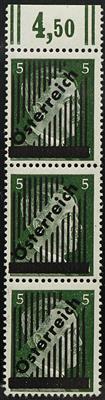 ** - Österr. Nr. 668I bz + x+ y (dunkel) moosgrün im senkrechten Dreierstreifen mit den Bogenfeldern 9 + 19 + 29, - Briefmarken