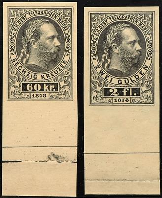(*) - Österr. Telegrafenm. Nr. 10 P./17 P. Bogenproben in Schwarz auf Kartonpapier, - Stamps